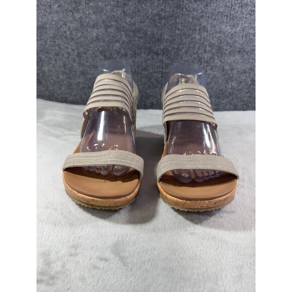 SKECHERS Luxe Foam Gray Cork Wedge Heel Sandals Womens Size 10 - Picture 10 of 16